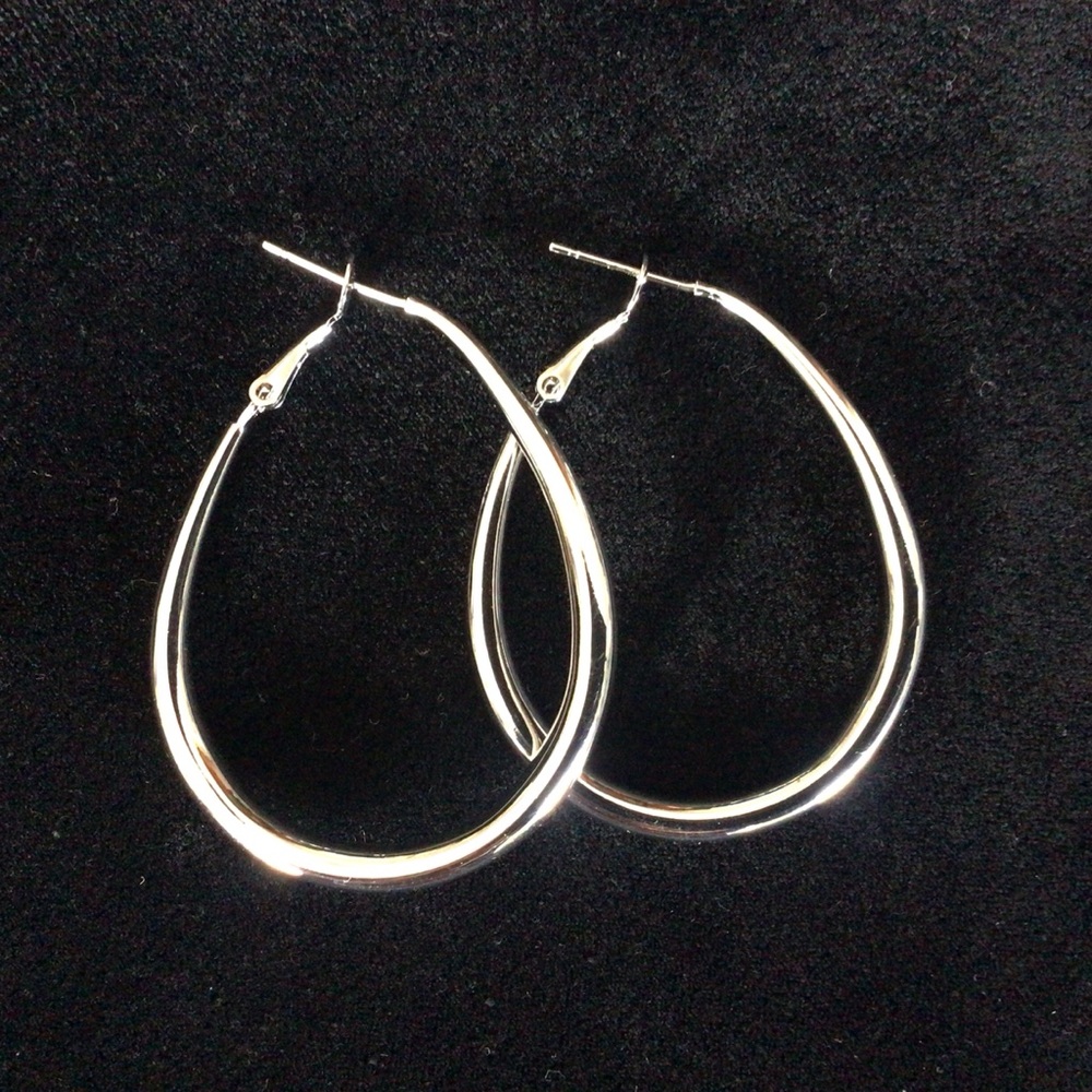 Large Silver Oval Teardrop Hoop Earrings New